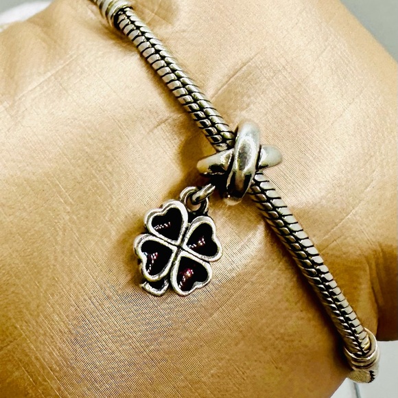 EUC Pandora 790572EN07 Sterling Silver Pink Enamel Four Leaf Clover Dangle Bead - Picture 7 of 11